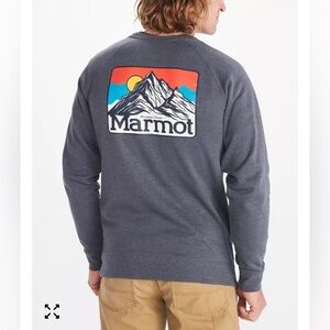 Marmot Mountain Peaks Graphic Crewneck Sweatshirt Gray Medium Mens Hiking Comfy